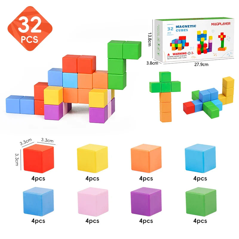 KTX-816979 Magnetic Building Cube Set for Toddlers - Educational STEM Puzzle Blocks in Various Sizes