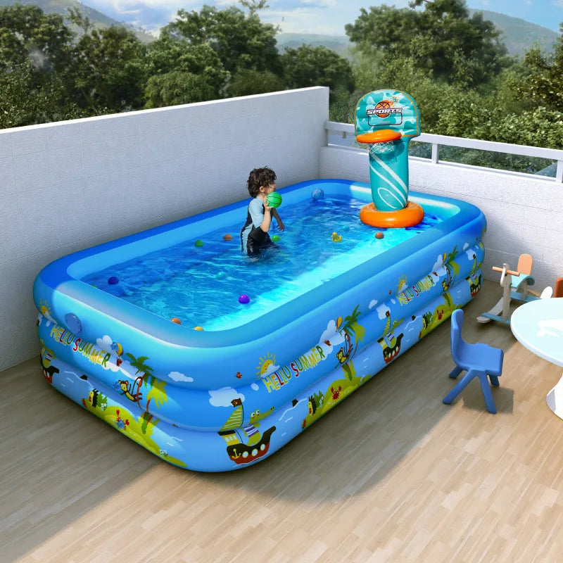 KTX-651731 Inflatable Rectangular Swimming Pool for Kids and Adults, Portable Outdoor Water Fun