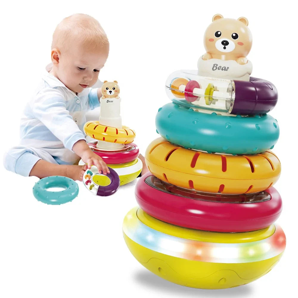 KTX-390163 Montessori Rotating Rainbow Stacking Ring Tower Toy for Early Learning and Development