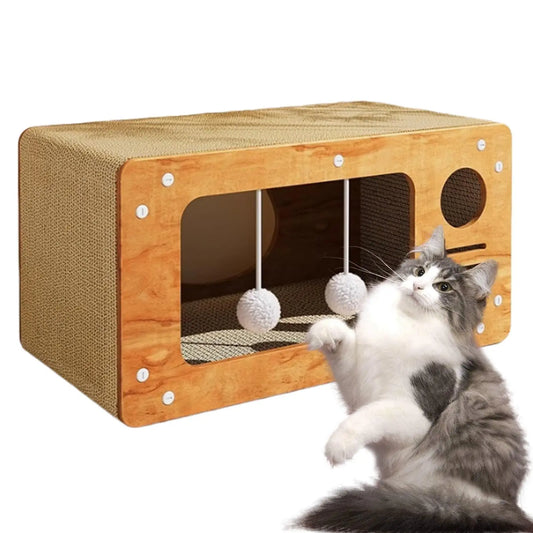 KTX-226387 Spacious Custom Cardboard Kitten Scratcher Board with Lounger and Cat Tree Features