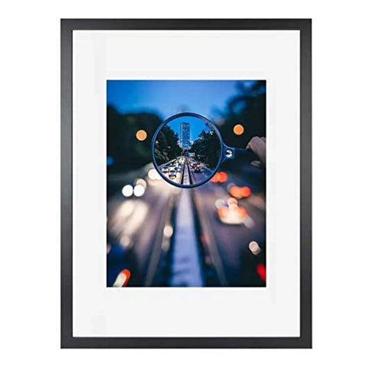 KTX-915027 Black Wood Pattern Photo Frame with Real Glass Front for Wall Display