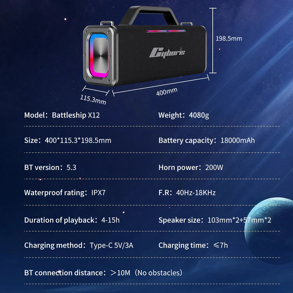 KTX-217811 X12 200W Portable Subwoofer Speaker with Wireless Microphone Support for Outdoor Karaoke