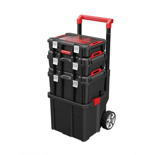KTX-919635 4-Part Portable Rolling Tool Box with Wheels and Organizers for Easy Storage Solutions