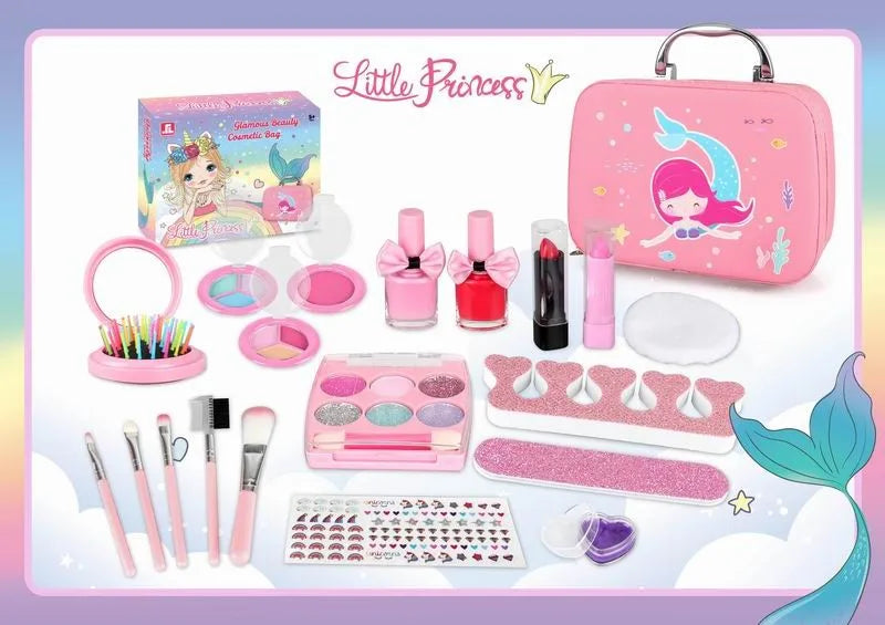 KTX-637715 Children's Real Cosmetics Makeup Set with Nail Polish and Custom Brushes for Ages 2-14