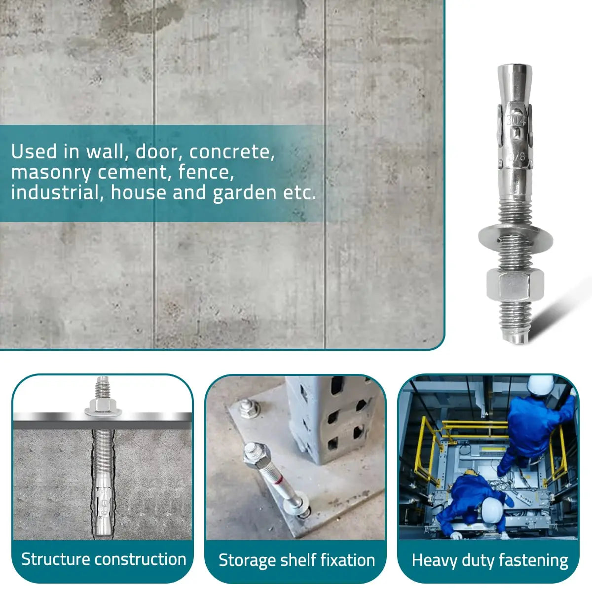 KTX-918483 Wedge Anchor Bolt Set in Grade 8.8, 10.9, 12.9 Stainless Steel - Available in Sizes M6, M8, M10, M16, M24