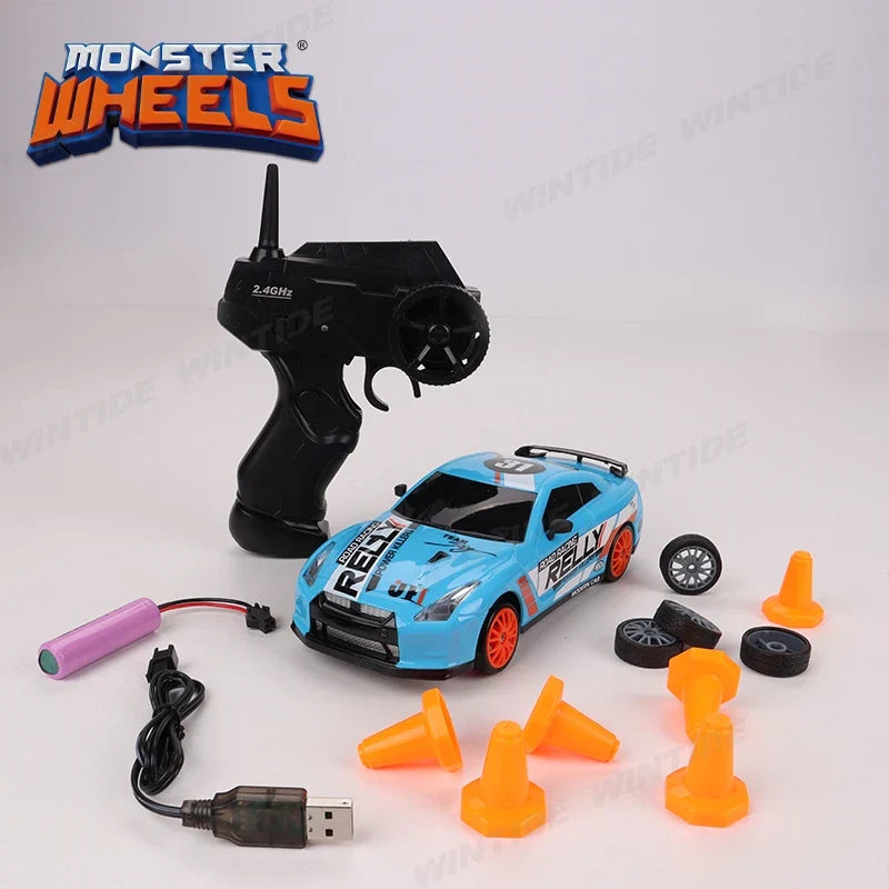 KTX-886355 1:24 Scale Remote Control Drifting Car with LED Lights - Electric 4WD Model for Kids and Beginners, Indoor-Outdoor Use