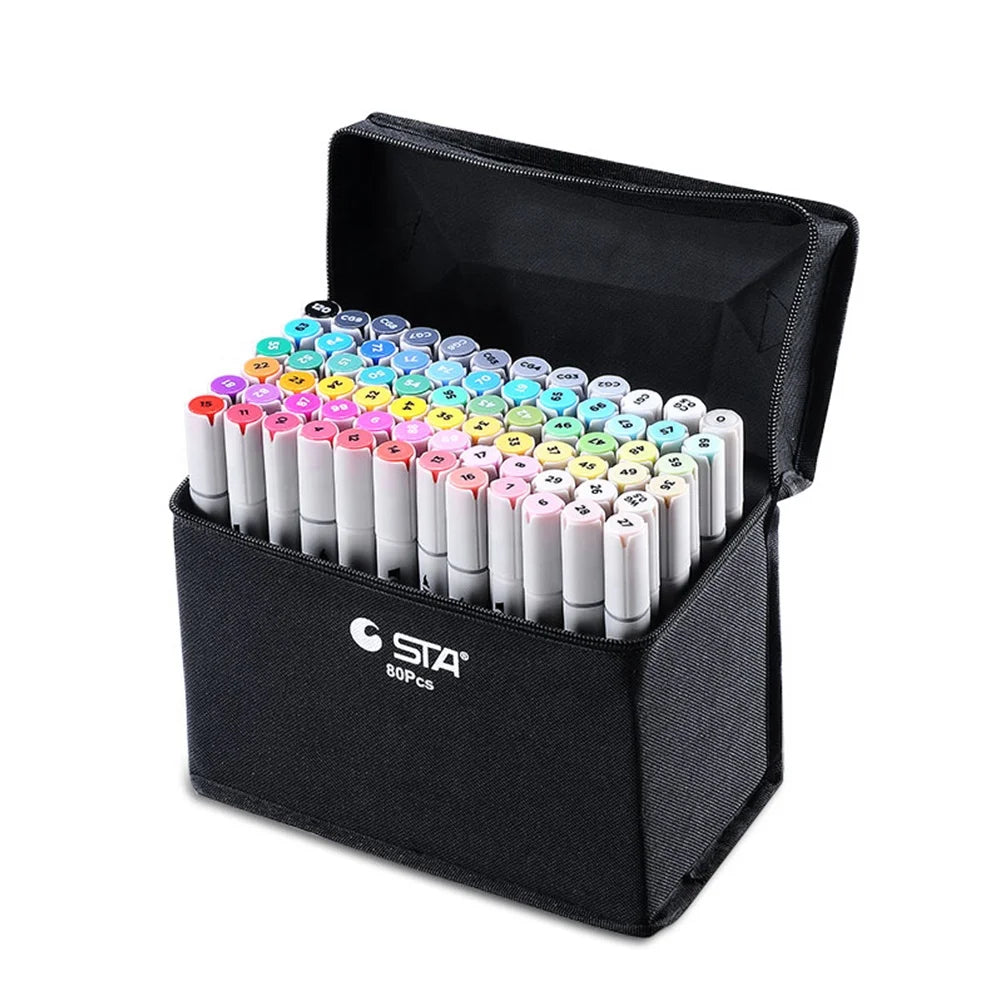 KTX-437267 128-Colour Alcohol-Based Art Marker Set with Dual Tip Pens for Creative Projects
