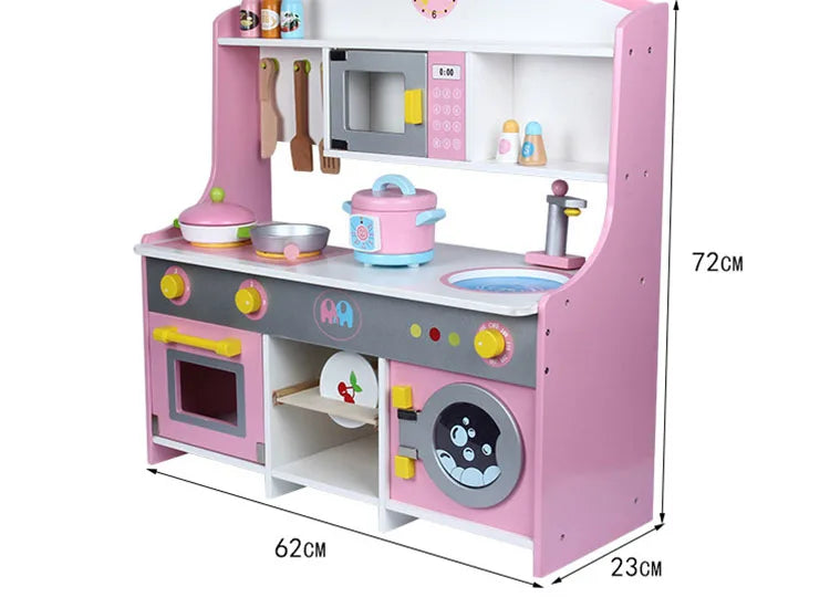 KTX-176595 Pink Wooden Magnetic Cooking Kitchen Play Set for Imaginative Role-Playing