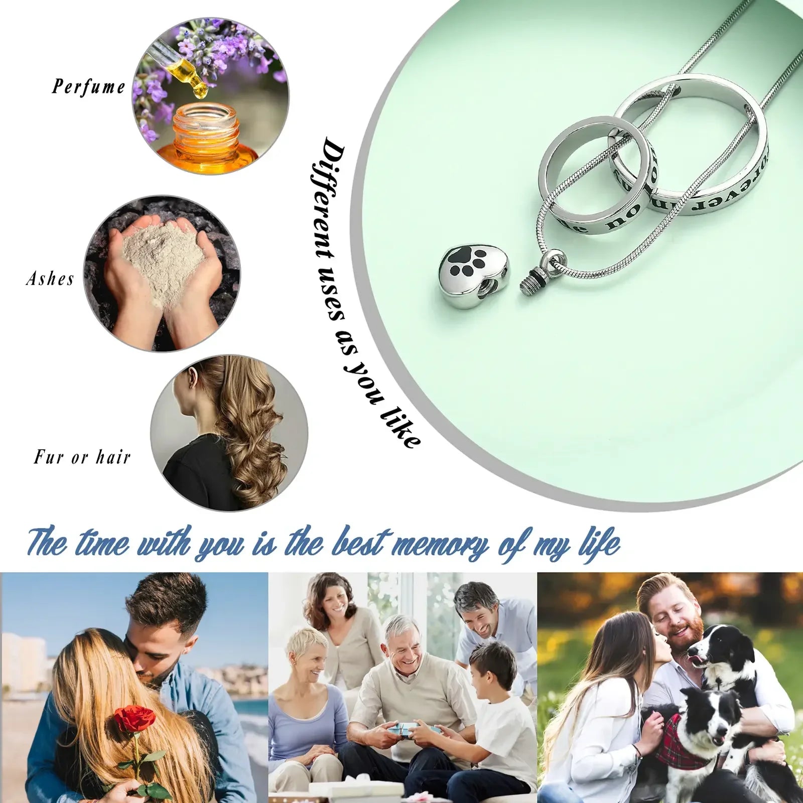 KTX-707731 Forever in My Heart,No Longer by My Side Cremation Pet Urn Necklace for Ashes Pendant Jewelry for Dog Paw Print