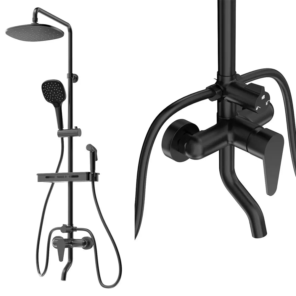 KTX-703763 Modern Matte Black Exposed Thermostatic Shower Column with Jet & Massage Spray