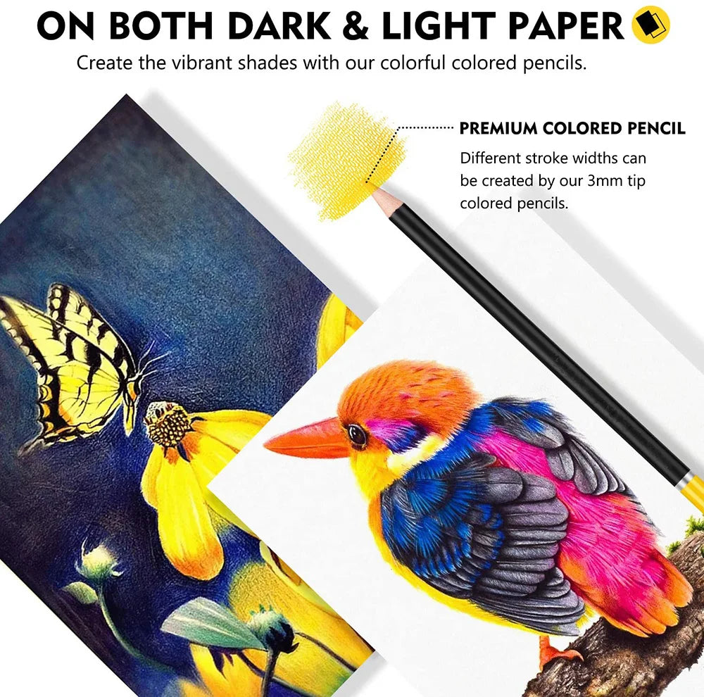 KTX-057555 72 Professional Coloured Pencils Set with 3 Sketchbooks, Pre-Sharpened, Travel-Friendly, Ideal for Artists