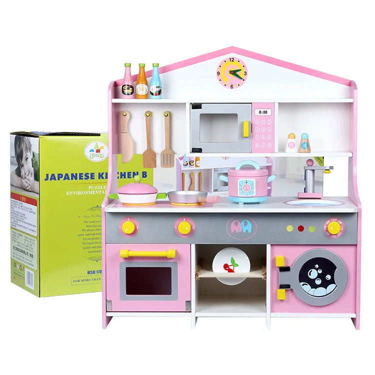 KTX-176595 Pink Wooden Magnetic Cooking Kitchen Play Set for Imaginative Role-Playing