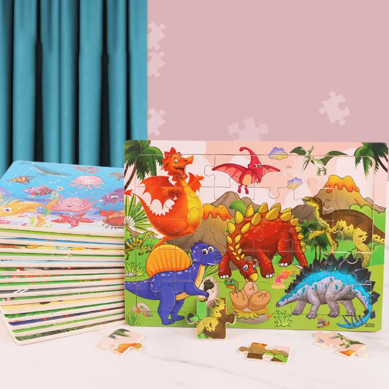 KTX-709779 30-Piece Wooden Jigsaw Puzzle for Toddlers - Educational Montessori Animal Game for Kids