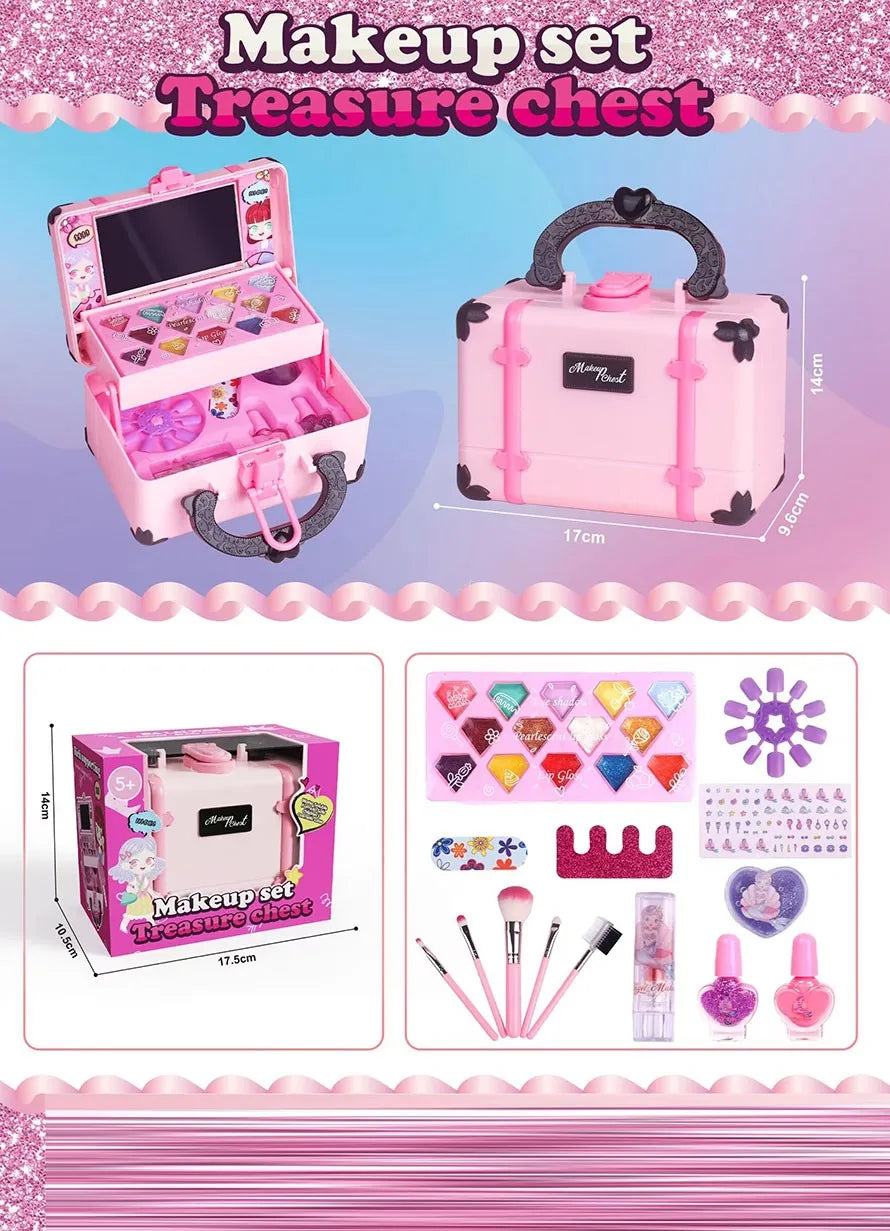 KTX-671635 Realistic Makeup Toy Kit for Girls - Washable Cosmetic Set for Pretend Play and Nail Art, Ages 2-14