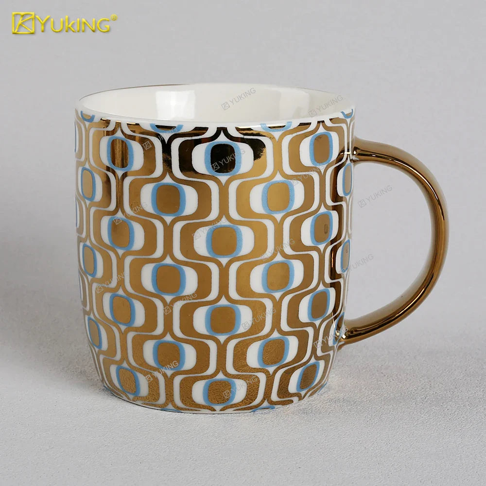 KTX-302035 Light Luxury Ceramic Coffee Mug with Customisable Gold-Plated Handle