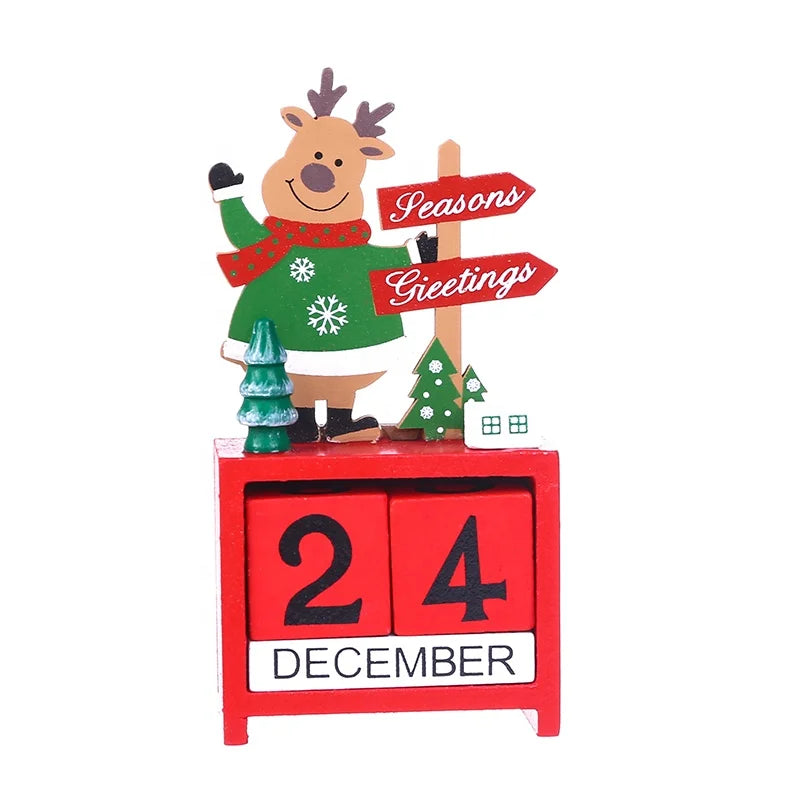 KTX-622675 Wooden Christmas Countdown Calendar with Santa Claus, Snowman, and Elk Decorations