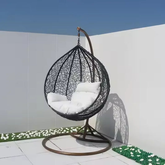 KTX-726163 Outdoor Rattan Egg Chair - Modern Hanging Patio Swing for Garden Relaxation