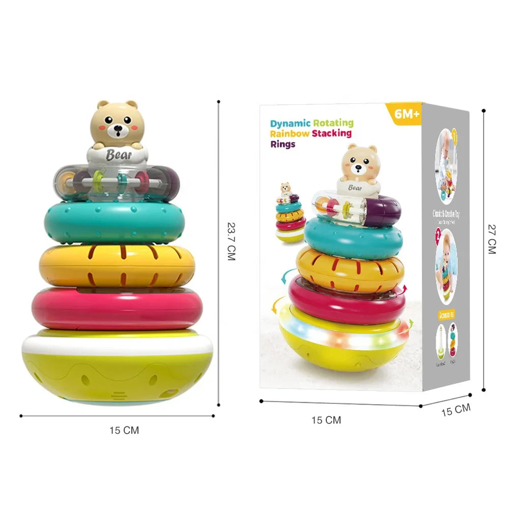 KTX-390163 Montessori Rotating Rainbow Stacking Ring Tower Toy for Early Learning and Development