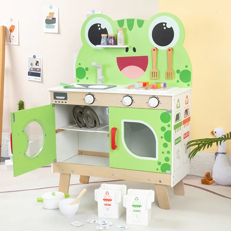 KTX-274899 Wooden Kitchen Role Play Toy for Toddlers, Pretend Cooking Set for Children
