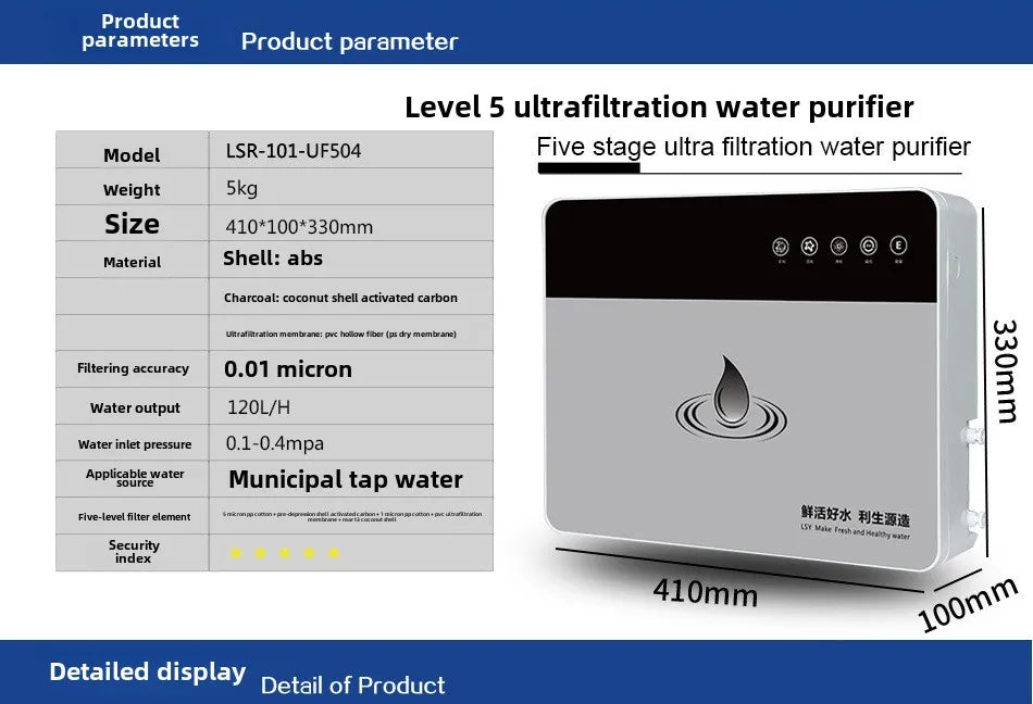 KTX-780819 5-Stage Ultrafiltration Under-Sink Water Purifier for Home Use, Model RYUF1216