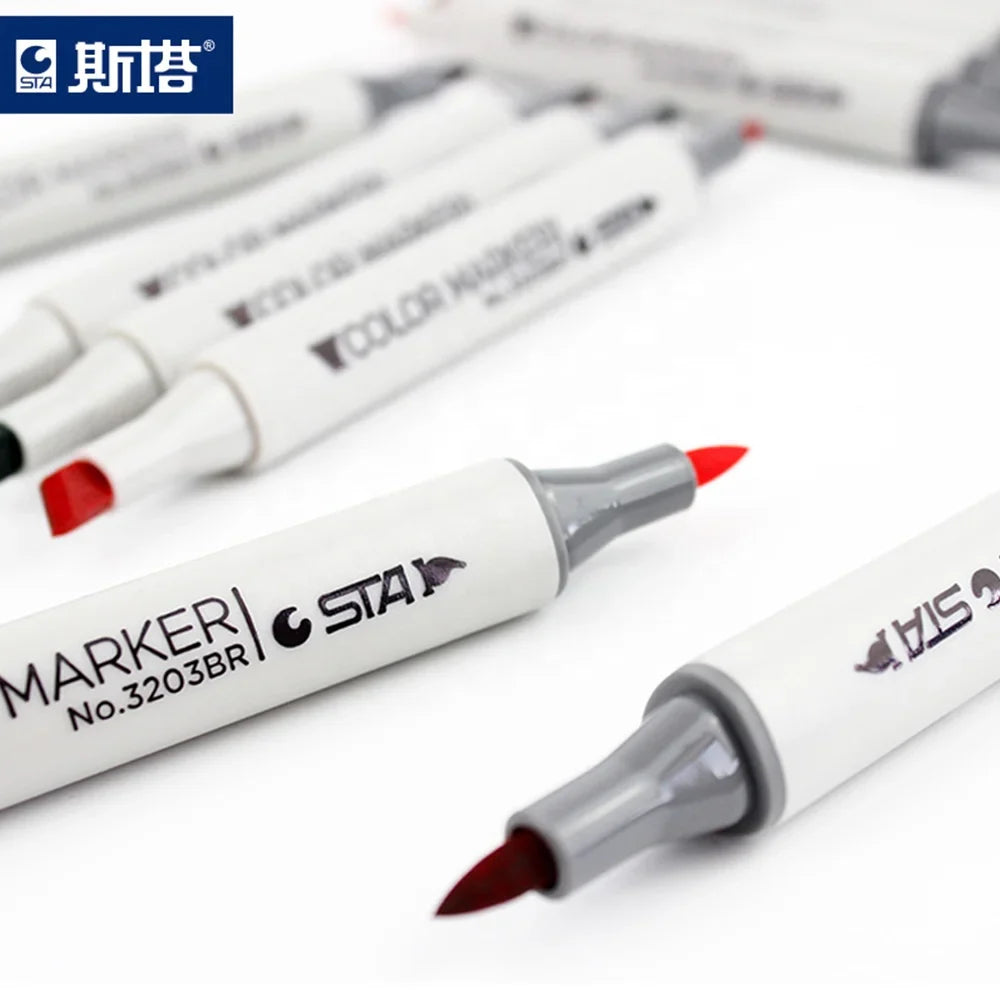 KTX-437267 128-Colour Alcohol-Based Art Marker Set with Dual Tip Pens for Creative Projects