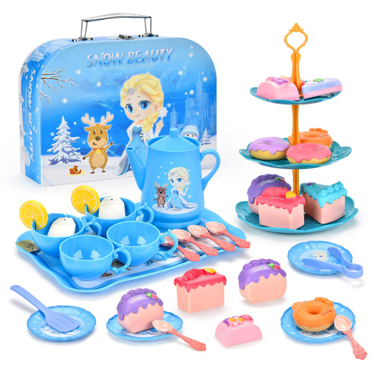 KTX-389011 Colourful Snow Princess Pretend Kitchen Afternoon Tea Set for Children