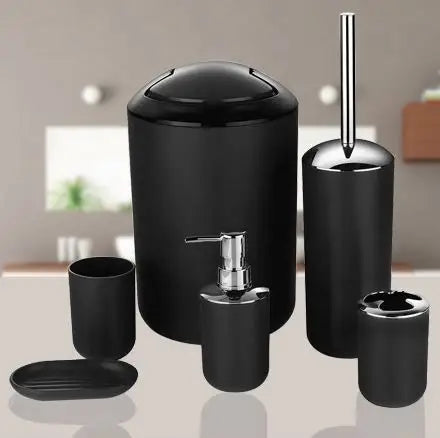 KTX-235347 Modern Black, White, Gray, and Brown Bathroom Accessories Set - 6 Pieces
