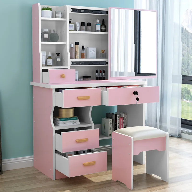 KTX-399635 Elegant MDF Vanity Set with Stool and Mirror for Bedroom Furniture