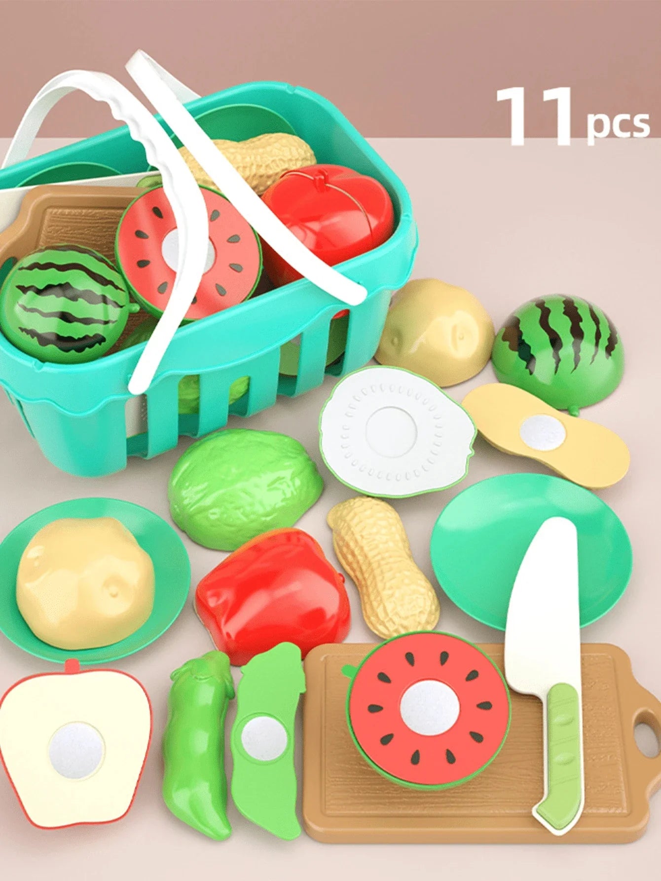 KTX-476179 11-Piece Plastic Toy Kitchen Set for Kids - Magnetic Food Fruits and Vegetables Cutting Play Items