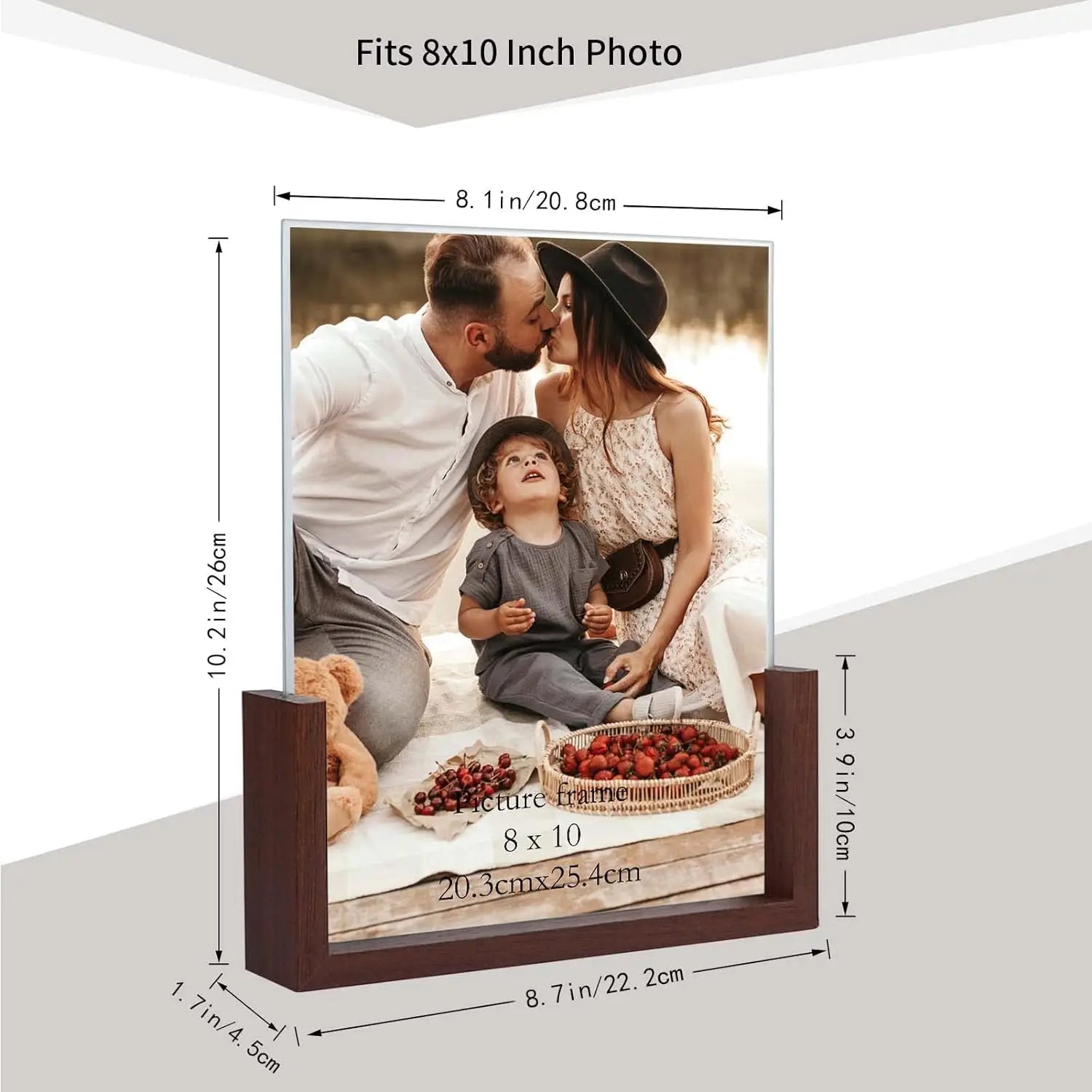 KTX-456275 Rustic Wooden Photo Frame with Walnut Base and High Definition Acrylic Cover