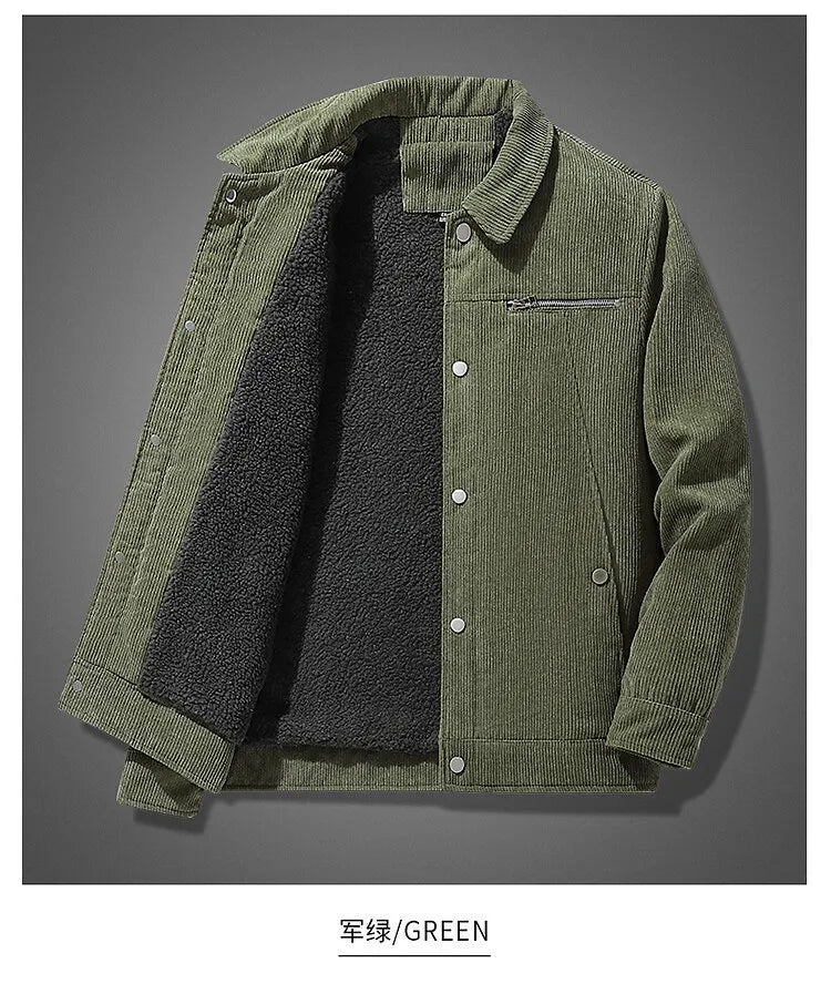 KTX-144915 Men's Winter Heated Jacket New Cotton Long Coat with Thick Lamb Wool Embroidery Decor Reversible Men's Jackets