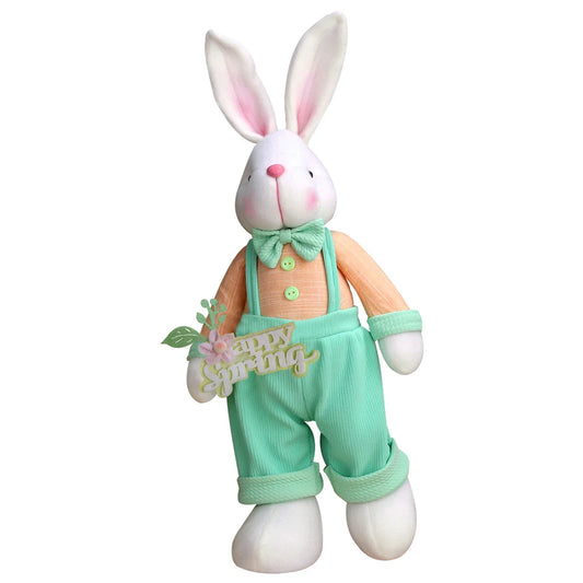 KTX-163091 Cute Sitting Rabbit Toy with Flower Basket - Spring Garden Style Plush Home Decoration