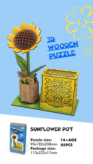 KTX-085267 3D Wooden Jigsaw Puzzle Flower Model Kit - Red Rose Educational Craft for Kids and Adults