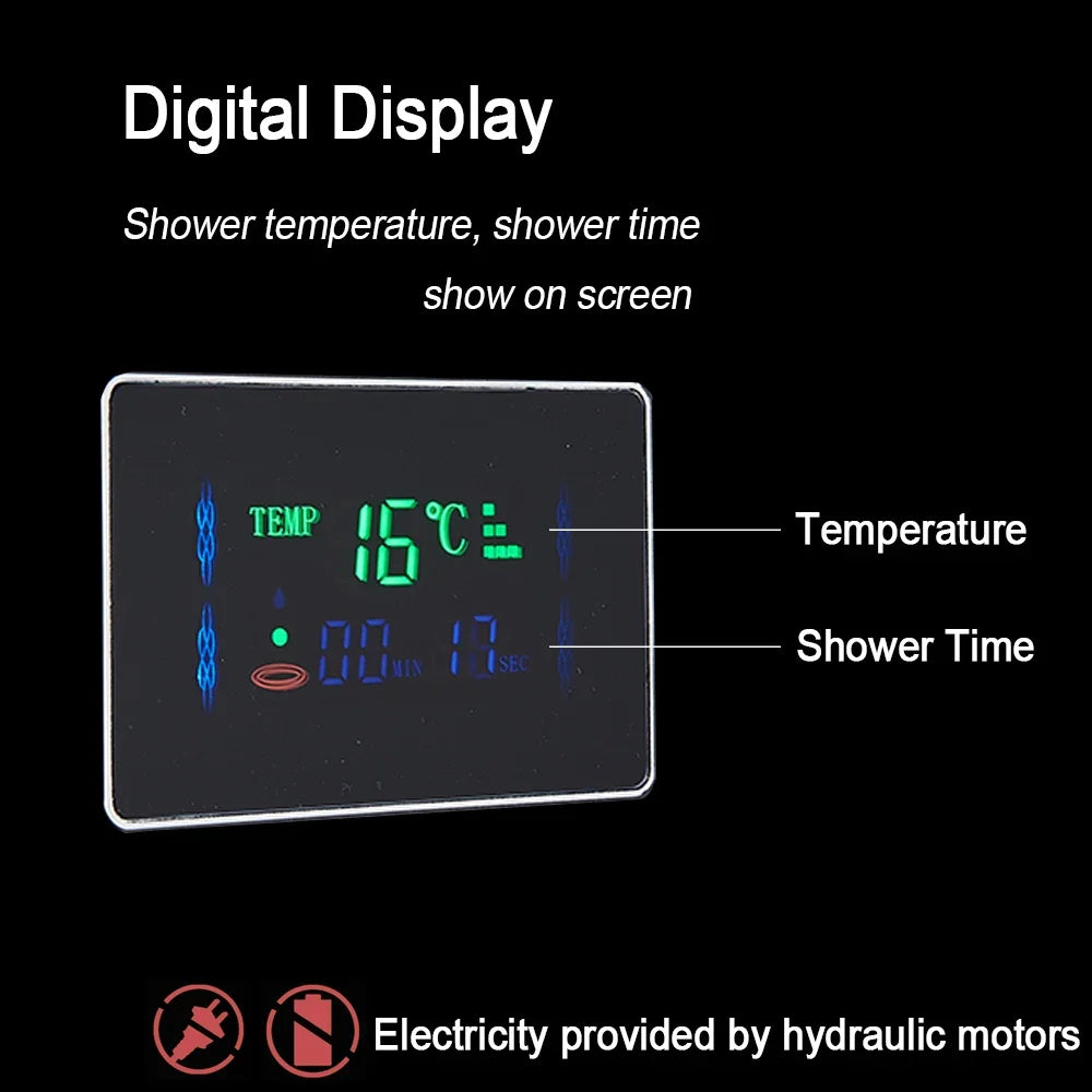 KTX-786259 5-in-1 Black Stainless Steel Multifunction Rain Shower System with Body Spray Head