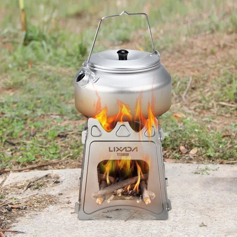 KTX-713299 Portable Titanium Camping Stove - Lightweight Folding Wood Burner for Outdoor Cooking