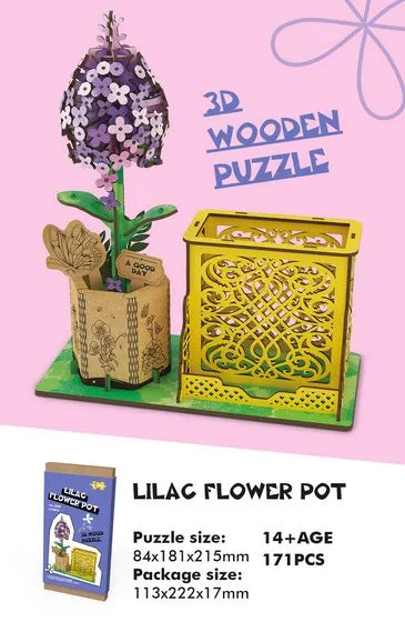 KTX-085267 3D Wooden Jigsaw Puzzle Flower Model Kit - Red Rose Educational Craft for Kids and Adults