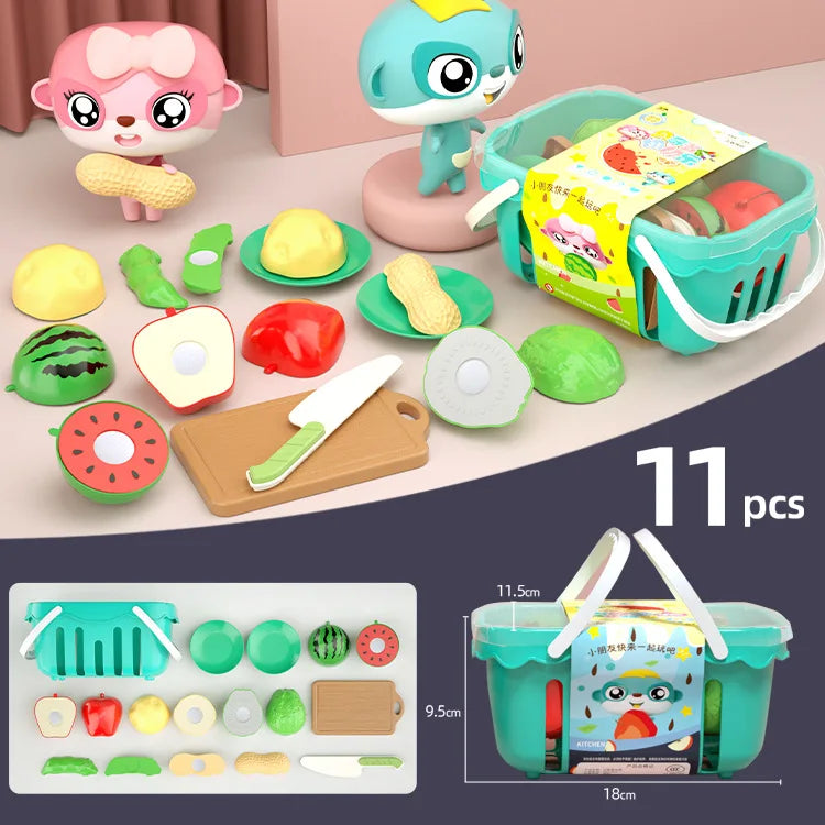 KTX-476179 11-Piece Plastic Toy Kitchen Set for Kids - Magnetic Food Fruits and Vegetables Cutting Play Items