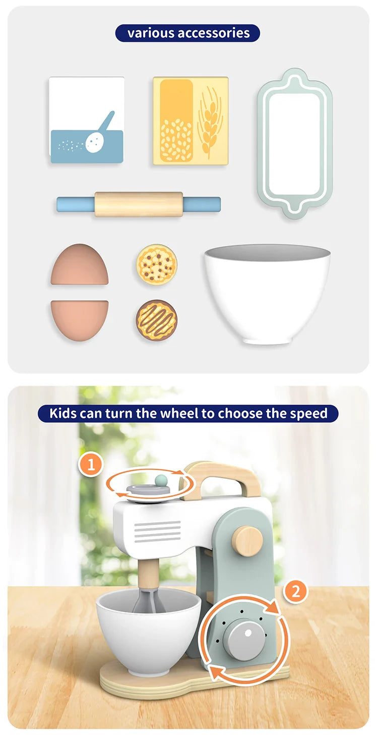 KTX-373203 Wooden Kitchen Food Toy Mixer Blender Set for Kids Pretend Play