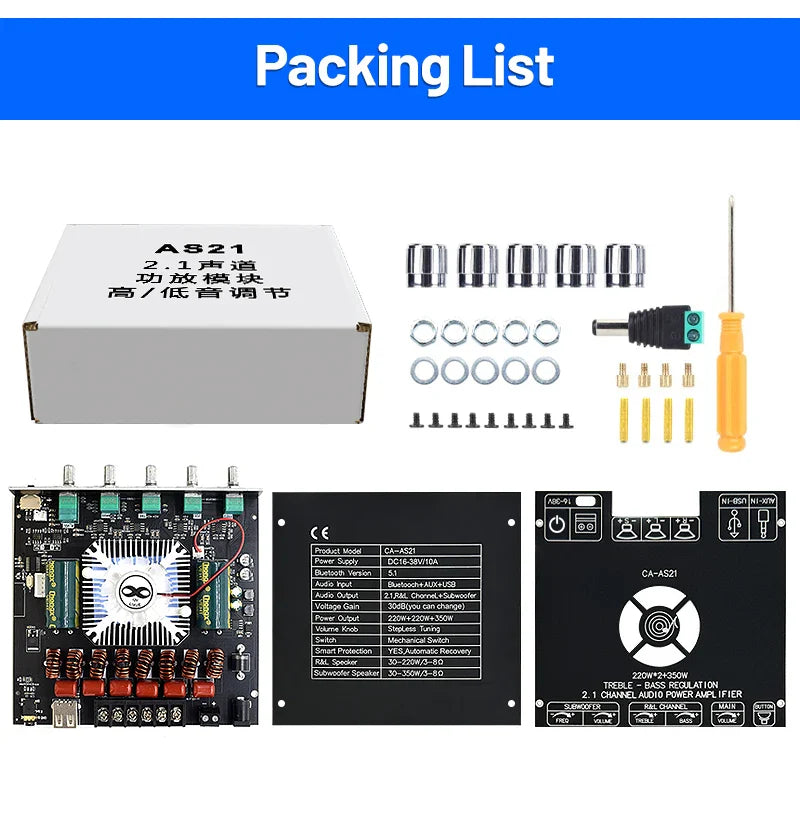 KTX-171539 2.1 Channel Digital Power Amplifier Board Module TPA3255 220W x 2 + 350W Subwoofer Output for Home Audio