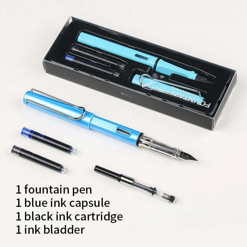 KTX-093779 Ergonomic Fountain Pen with EF Nib - Black and Blue, 16.1 cm Size