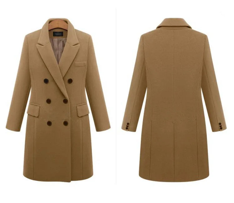 KTX-438675 Women's Winter Clothing Medium to Long Plus Size Double-Breasted Wool Coat With Cashmere Lining Shearling Leather Cotton Filling