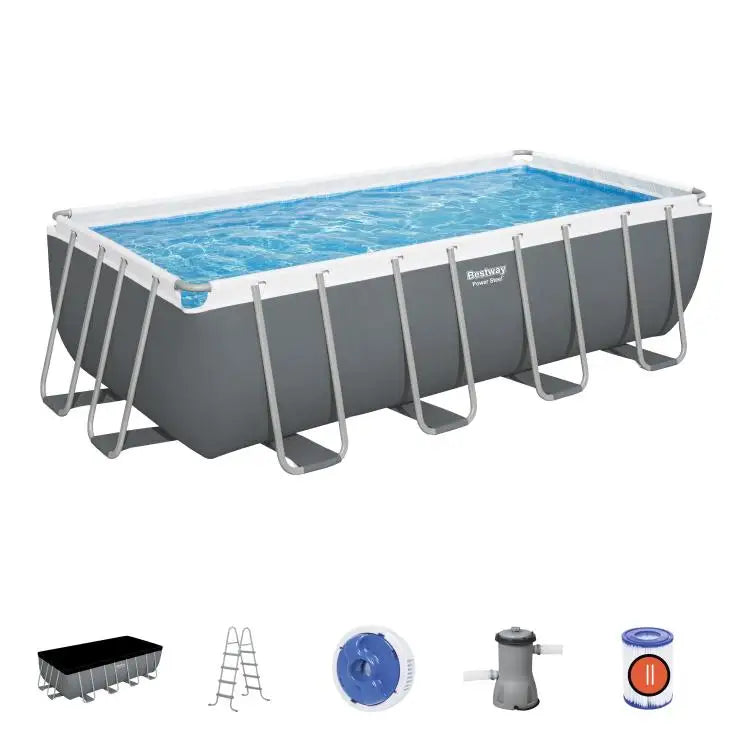 KTX-470931 Bestway 56670 Power Steel Rectangle Above Ground Swimming Pool 4.88m x 2.44m x 1.22m