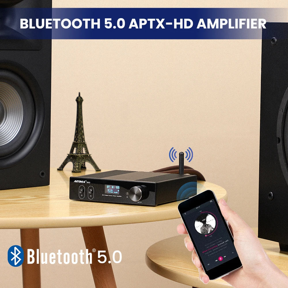 KTX-891795 150W Dual-Channel Bluetooth HiFi Amplifier with USB DAC and OLED Display for 2.1 Home Theatre System