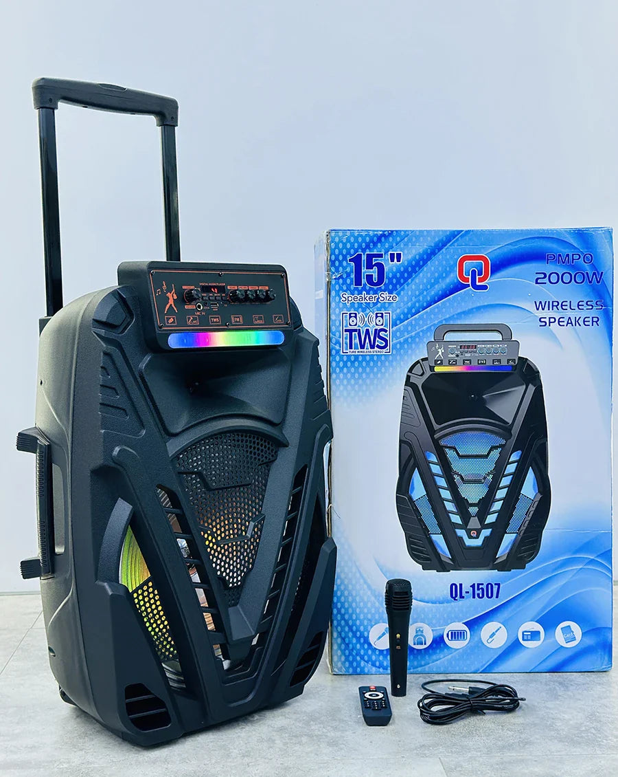 KTX-580563 15 Inch Portable Trolley Speaker with Wireless Sound and Subwoofer
