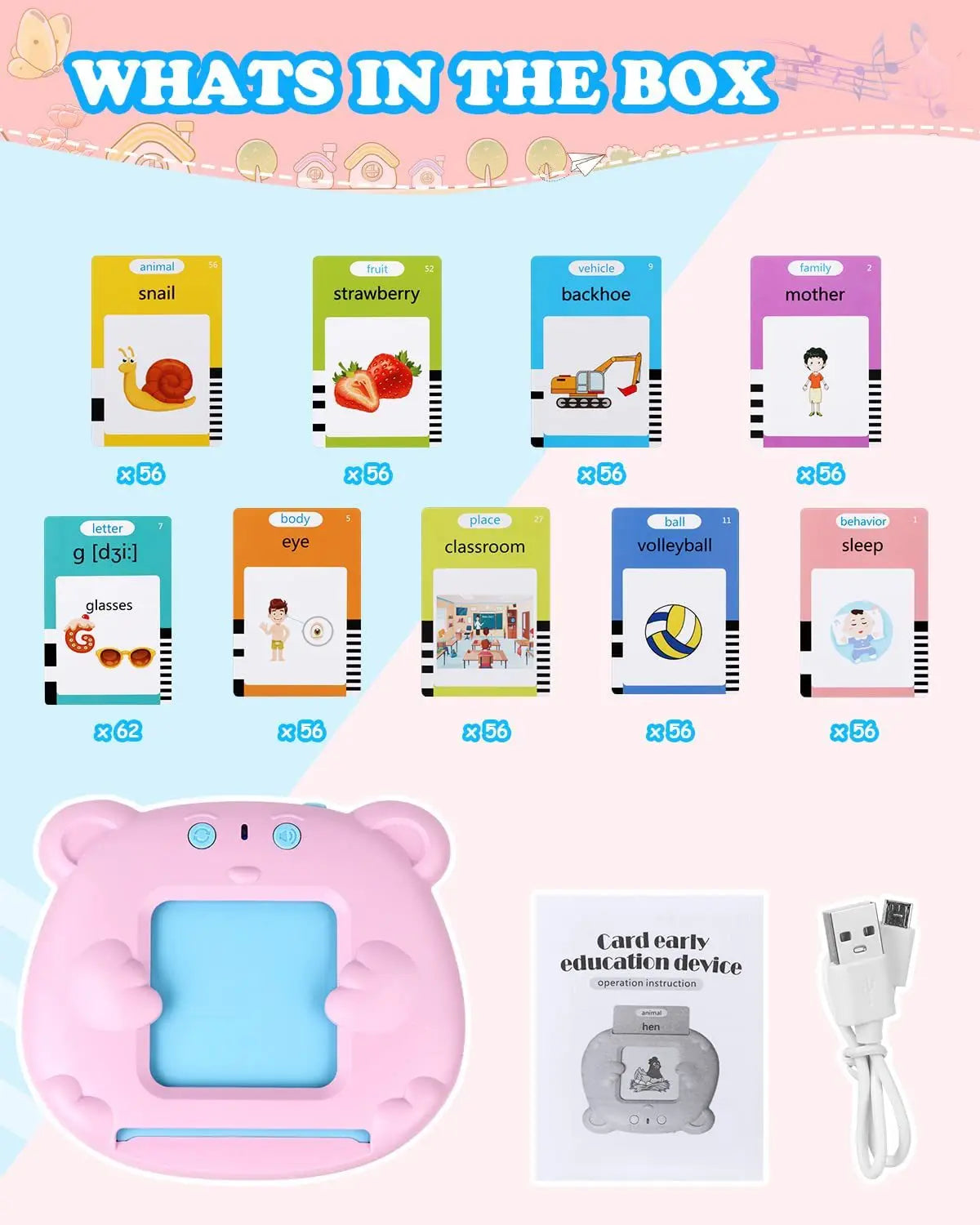 KTX-444179 Kids Educational Language Card Reader with 112 Talking Flash Cards