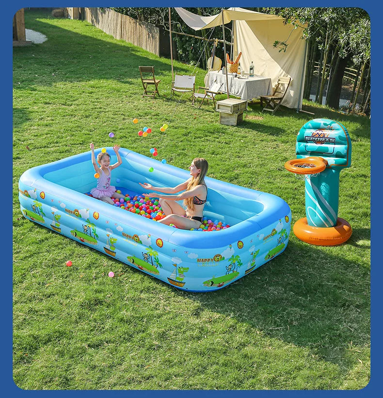 KTX-651731 Inflatable Rectangular Swimming Pool for Kids and Adults, Portable Outdoor Water Fun