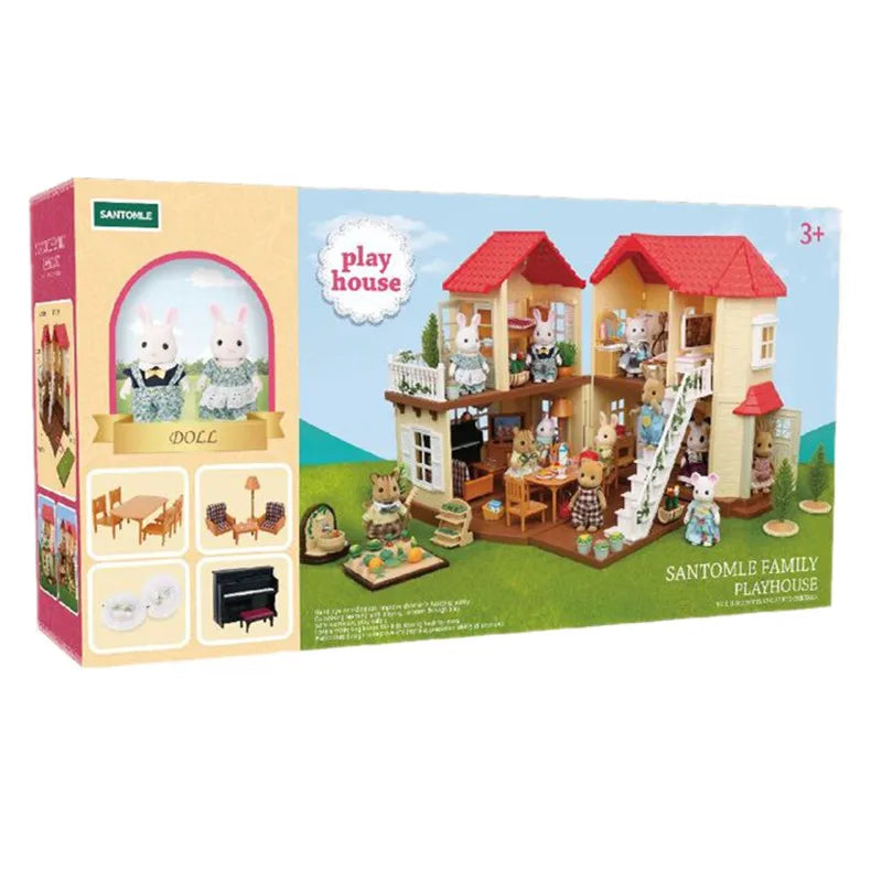 KTX-552851 Forest Family Big Villa Set - Mini Doll House Playset for Role Play and Educational Fun