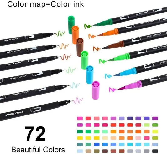 KTX-034003 Dual Tip Fine Art Markers Set - 72 Vibrant Colours with Carrying Bag