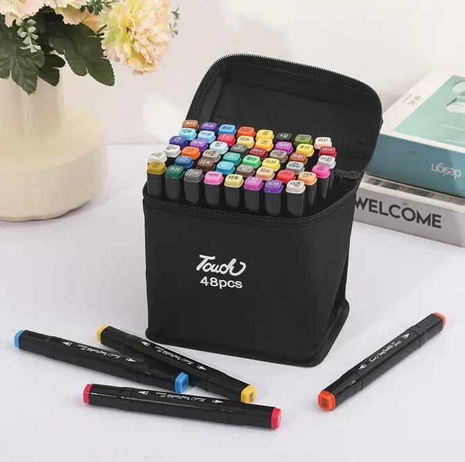 KTX-427219 Alcohol Based Dual Tip Sketch Marker Pens - 48 Colour Artist Drawing Set