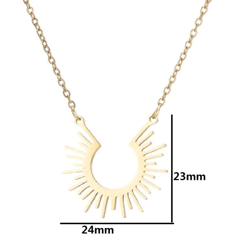 KTX-445587 Stainless Steel Gold Sunburst Pendant Necklace Sun Sunshine Minimalist Women Jewelry Necklace Tarnish Free